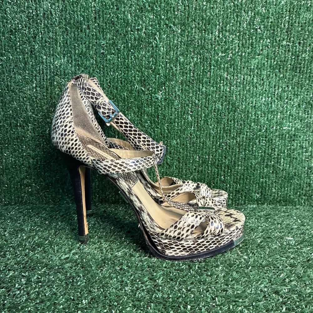 Michael Kors The Jet Set 6 Snakeskin Platform Stiletto Sandals Brown Womens Sz 7
